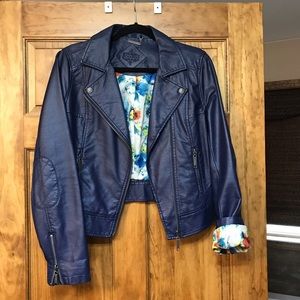 Navy Floral Leather Jacket